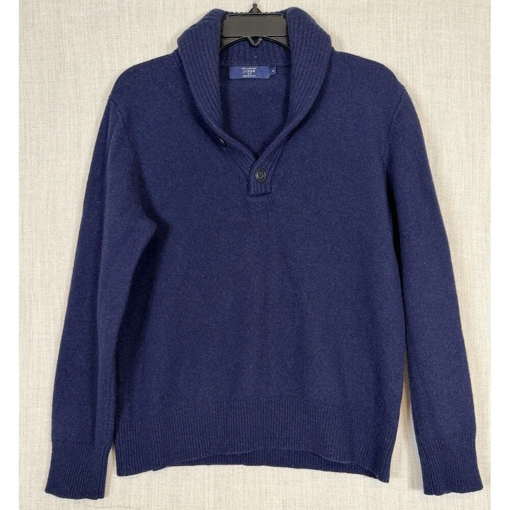 J. Crew Mens Shawl Neck Jumper Sweater Mens Medium NavyLambswool Academia Preppy